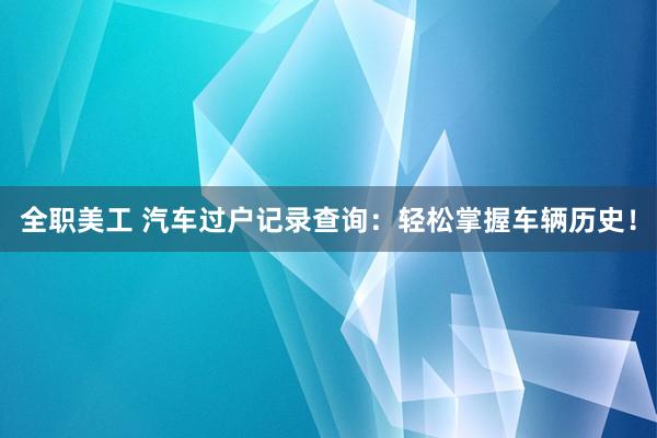 全职美工 汽车过户记录查询：轻松掌握车辆历史！